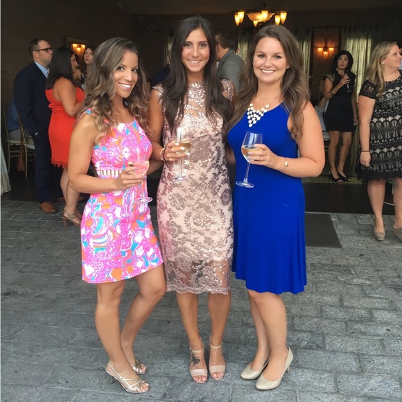 Size 4, Tadashi Shoji, Sequin Embroidered Mauve Hued Dress - Picture 3 of 5